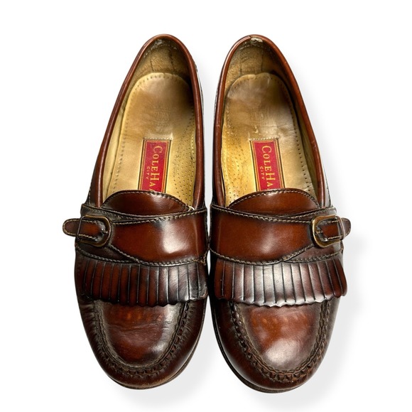 Cole Haan Loafers Mens 8.5 Shoes Kiltie Buckle Classic Brown Leather Dress Strap - Picture 7 of 13